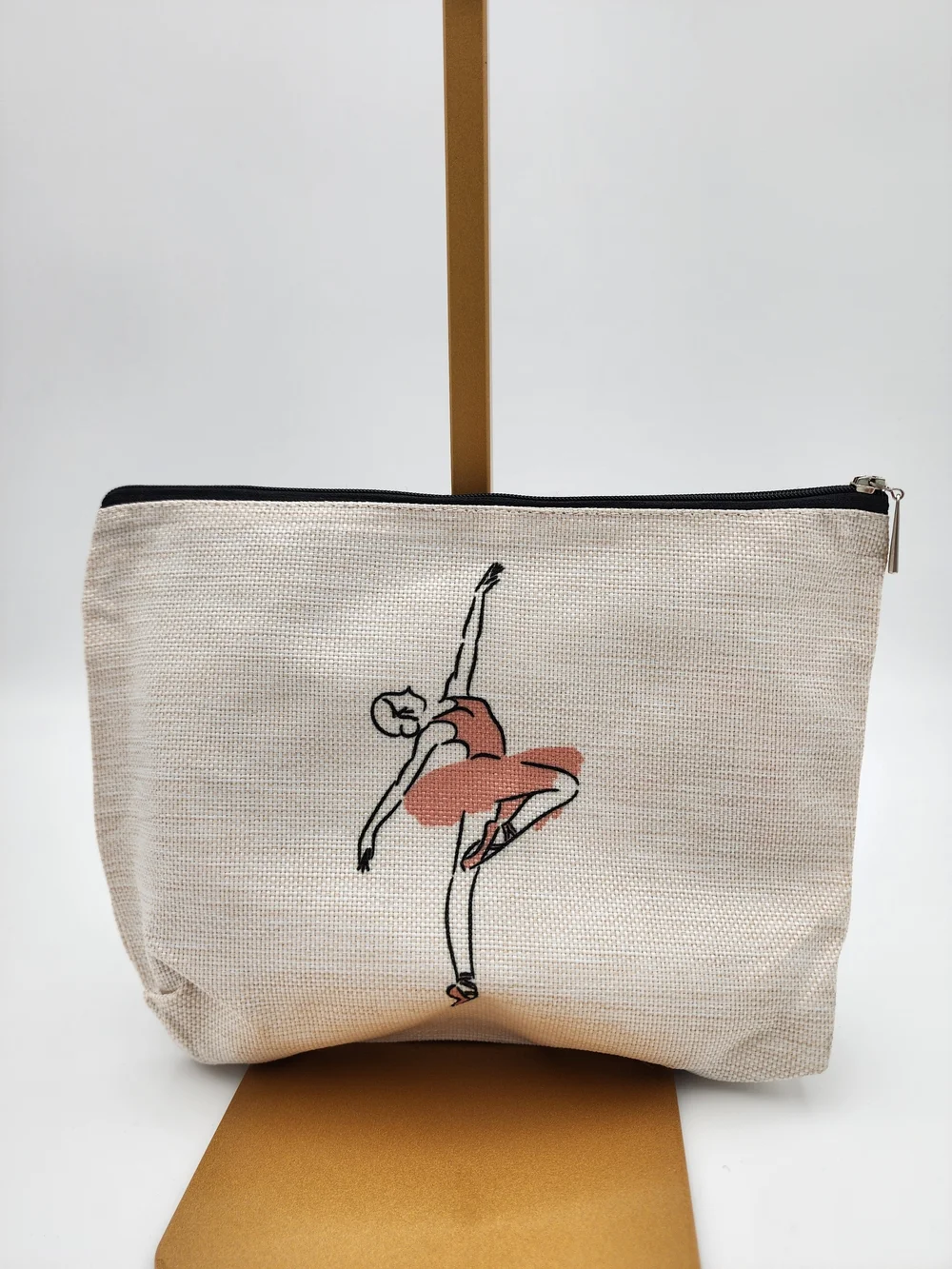 Canvas Ballet Dancer Zip Pouch - Cream with Pink Accent